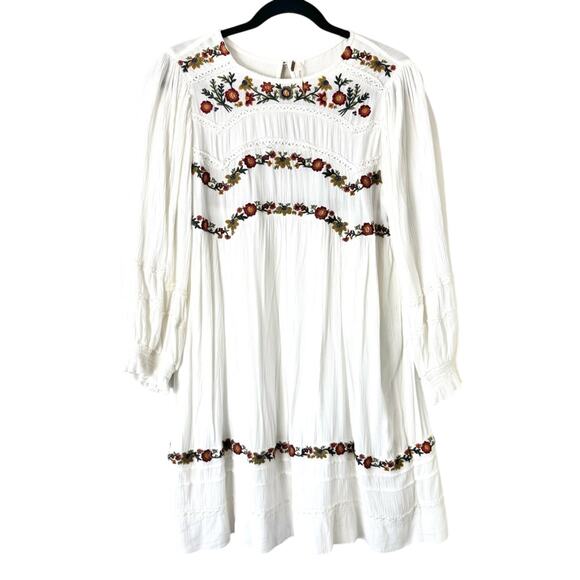 Free People Cream Pasadena Embroidered Ivory Mini Dress Size Small - Picture 2 of 9